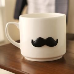 Metalli Siyah Bıyık Seramik Kupa Bardak Mug Neskafe Fincanı