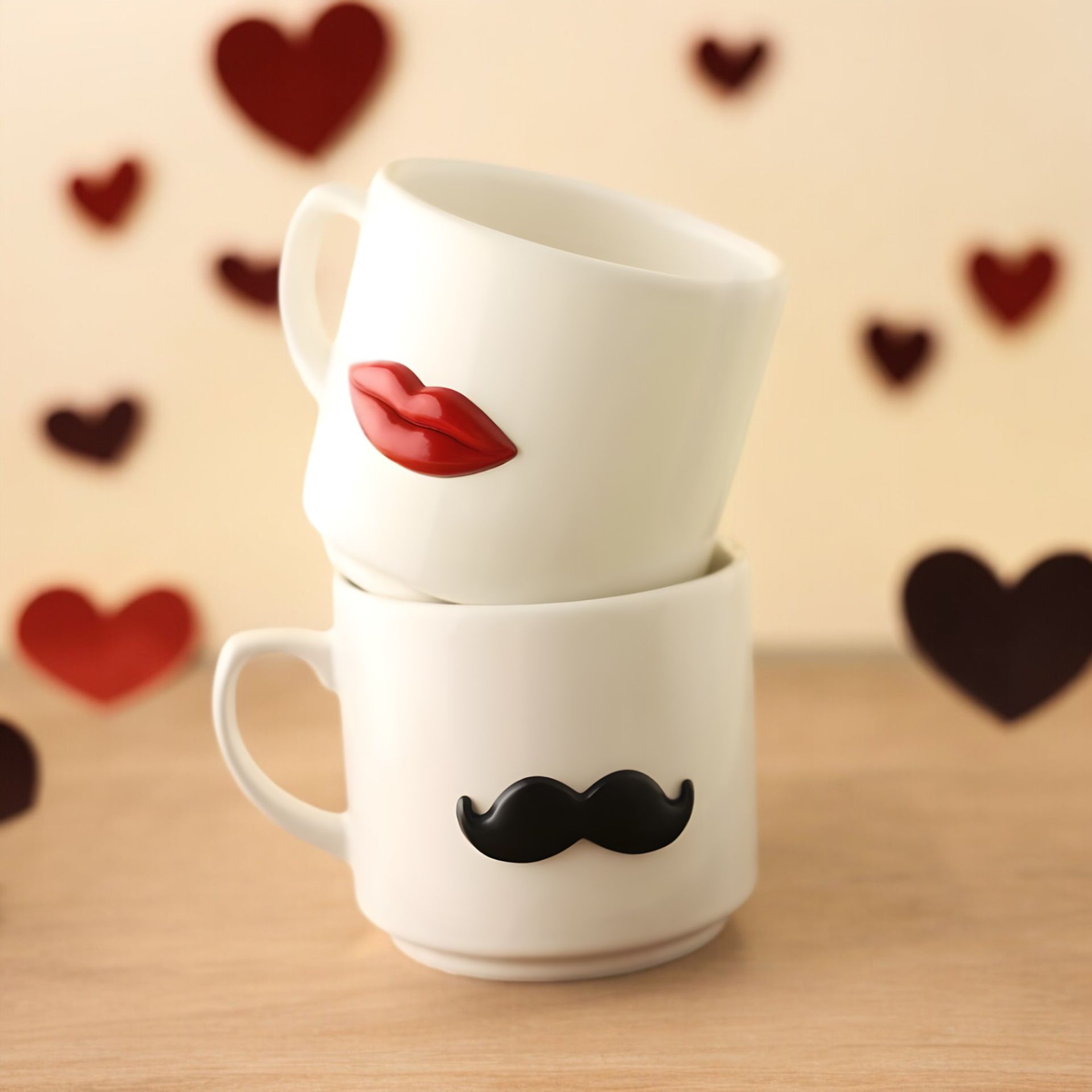 Metalli Dudak Bıyık Seramik Kupa Bardak Duble Fincan Takımı