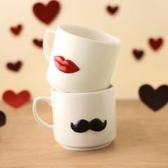 Metalli Dudak Bıyık Seramik Kupa Bardak Duble Fincan Takımı