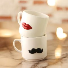 Metalli Dudak Bıyık Seramik Kupa Bardak Duble Fincan Takımı