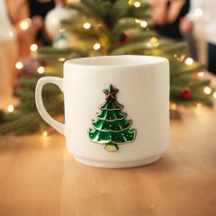 Metalli Çam Ağacı Seramik Kupa Bardak Mug Neskafe Fincanı