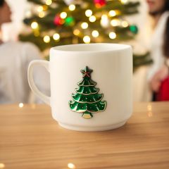 Metalli Çam Ağacı Seramik Kupa Bardak Mug Neskafe Fincanı