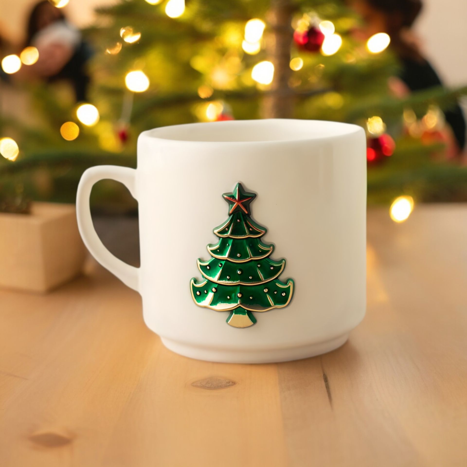 Metalli Çam Ağacı Seramik Kupa Bardak Mug Neskafe Fincanı