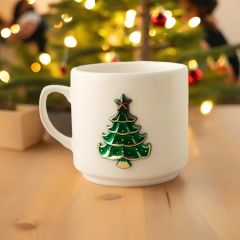 Metalli Çam Ağacı Seramik Kupa Bardak Mug Neskafe Fincanı