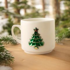 Metalli Çam Ağacı Seramik Kupa Bardak Mug Neskafe Fincanı