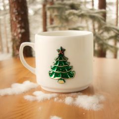 Metalli Çam Ağacı Seramik Kupa Bardak Mug Neskafe Fincanı