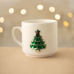 Metalli Çam Ağacı Seramik Kupa Bardak Mug Neskafe Fincanı