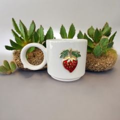 Metalli Çilek Seramik Kupa Bardak Mug Neskafe Fincanı