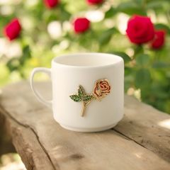 Metalli Times Kırmızı Gül Seramik Kupa Bardak Duble Kahve Fincanı