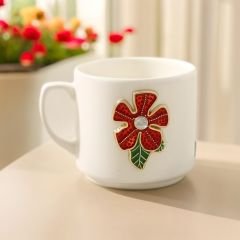 Kırmızı Çiçek Seramik Kupa Bardak Duble Kahve Fincanı