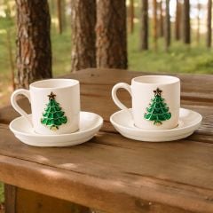 Çam Ağacı 2 li Türk Kahvesi Porselen Fincan Takımı