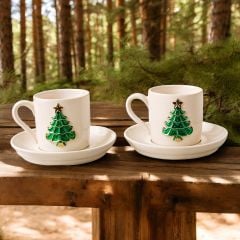 Çam Ağacı 2 li Türk Kahvesi Porselen Fincan Takımı