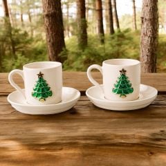 Çam Ağacı 2 li Türk Kahvesi Porselen Fincan Takımı