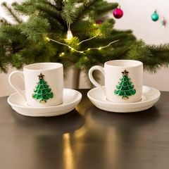 Çam Ağacı 2 li Türk Kahvesi Porselen Fincan Takımı