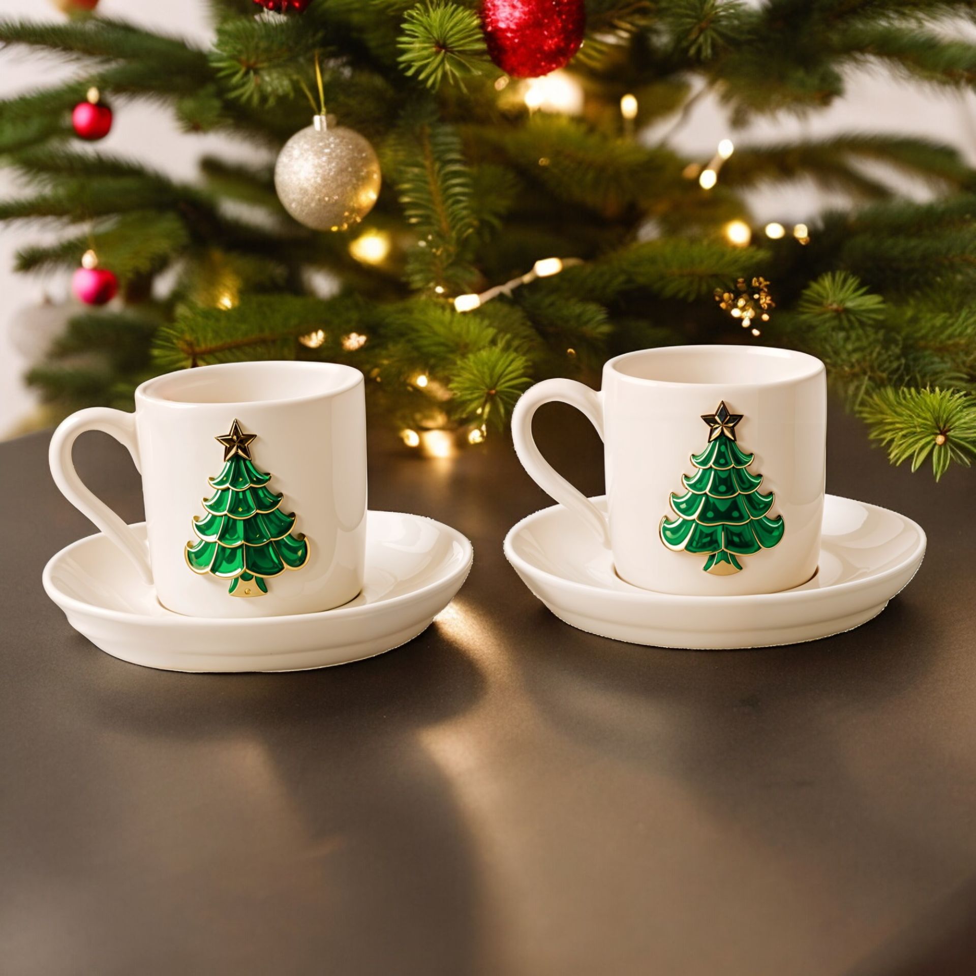 Çam Ağacı 2 li Türk Kahvesi Porselen Fincan Takımı