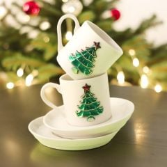 Çam Ağacı 2 li Türk Kahvesi Porselen Fincan Takımı