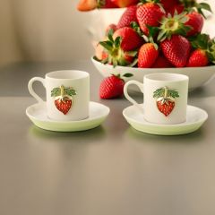 Metalli Çilek Porselen 2 li Türk Kahvesi Fincan Takımı