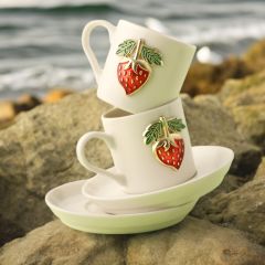 Metalli Çilek Porselen 2 li Türk Kahvesi Fincan Takımı