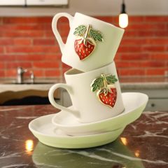 Metalli Çilek Porselen 2 li Türk Kahvesi Fincan Takımı