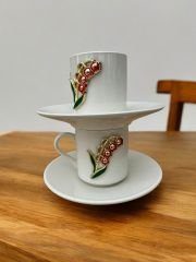 2 Kişilik Metalli Sümbül 2 li Türk Kahvesi Fincan Takımı