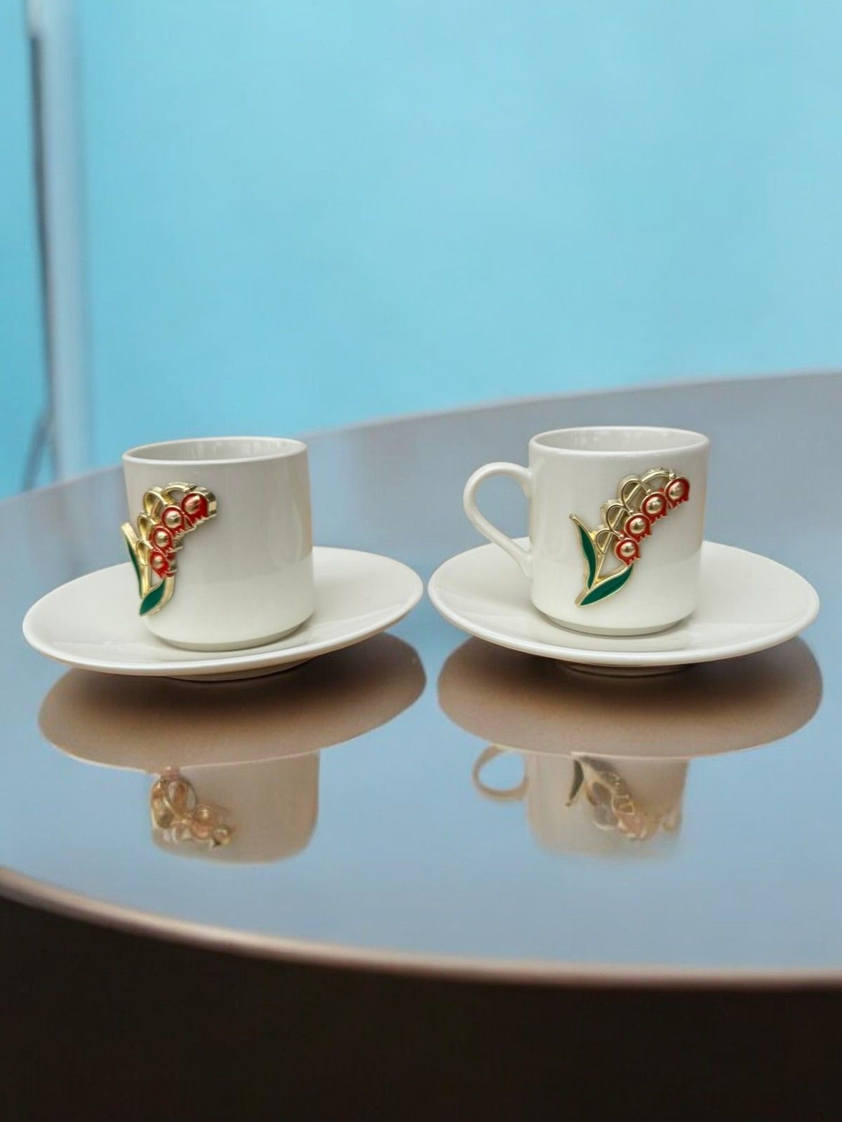 2 Kişilik Metalli Sümbül 2 li Türk Kahvesi Fincan Takımı