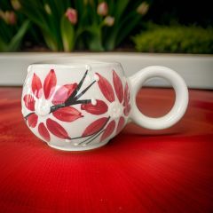 Ece Kırmızı Zambak Kupa Bardak Mug Duble Kahve Fincanı