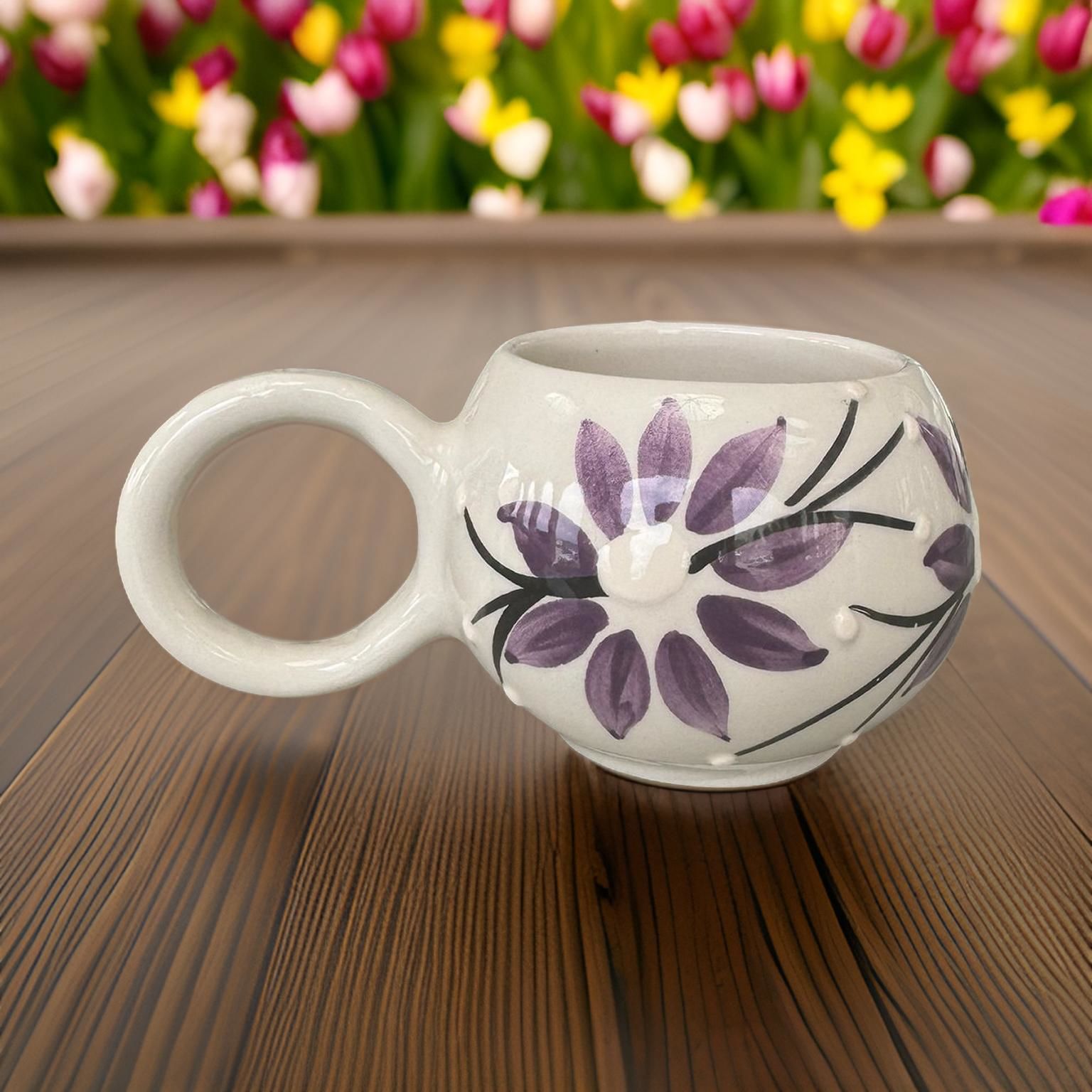 Ece Lila Zambak Kupa Bardak Mug Duble Kahve Fincanı