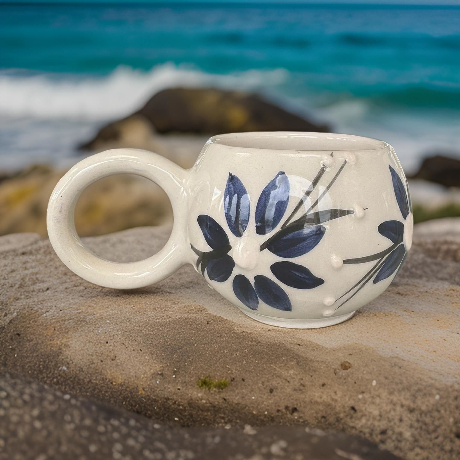 Ece Lacivert Zambak Kupa Bardak Mug Duble Kahve Fincanı