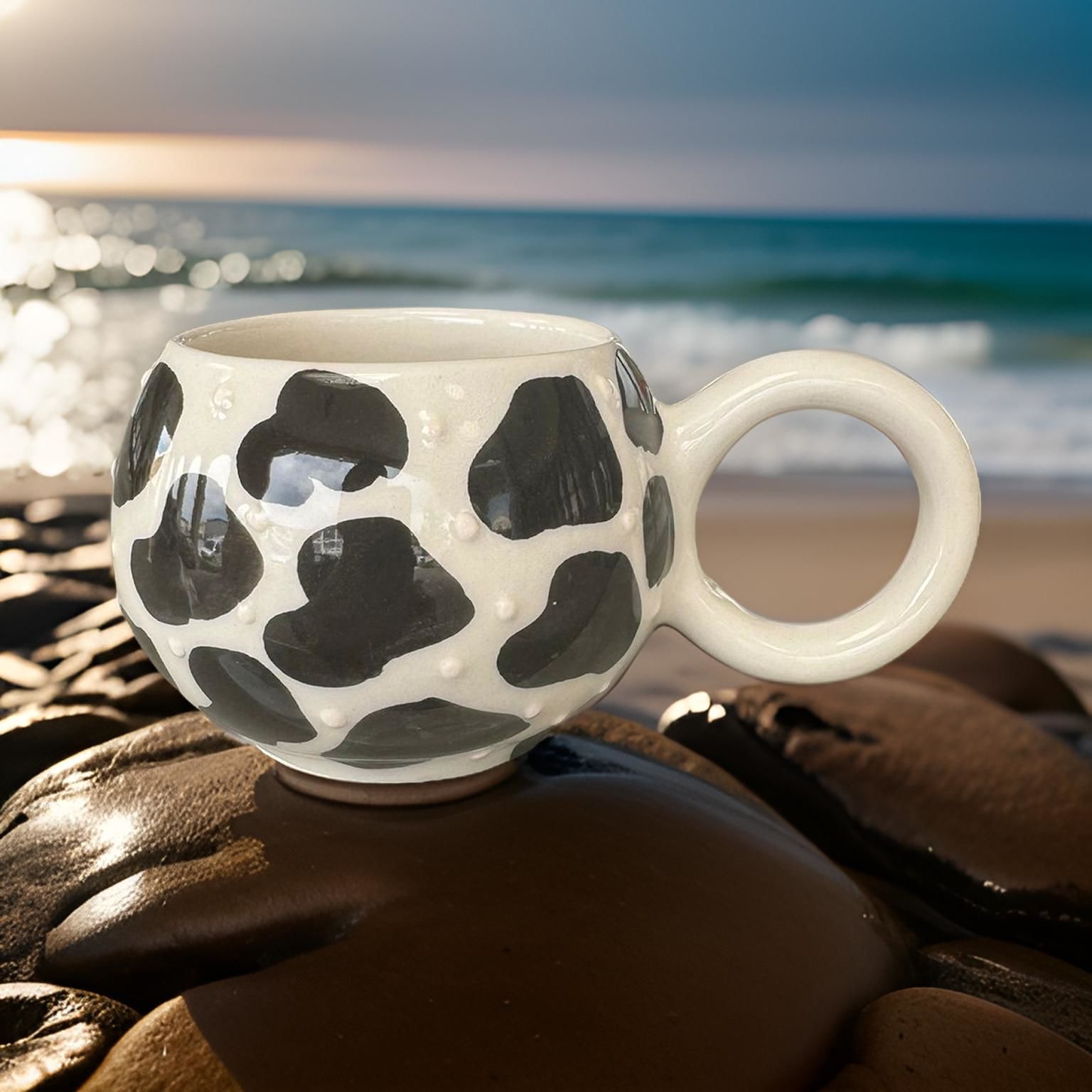 Ece Siyah Dalmaçyalı Kupa Bardak Mug Duble Kahve Fincanı