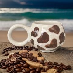 Ece Kahverengi Dalmaçyalı Kupa Bardak Mug Duble Kahve Fincanı