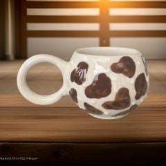 Ece Kahverengi Dalmaçyalı Kupa Bardak Mug Duble Kahve Fincanı