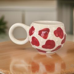 Ece  Kırmızı Dalmaçyalı Kupa Bardak Mug Duble Kahve Fincanı