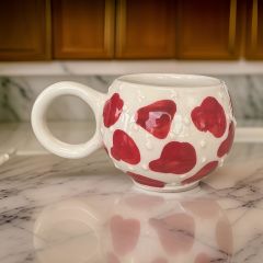 Ece  Kırmızı Dalmaçyalı Kupa Bardak Mug Duble Kahve Fincanı