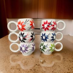 6 Adet Ece Zambak Kupa Bardak Mug Duble Kahve Fincanı