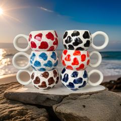 6 Adet Ece Dalmaçyalı Kupa Bardak Mug Duble Kahve Fincanı