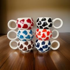 6 Adet Ece Dalmaçyalı Kupa Bardak Mug Duble Kahve Fincanı