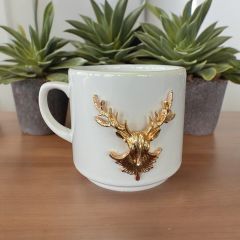 Metalli Geyik Seramik Kupa Bardak Duble Kahve Fincanı