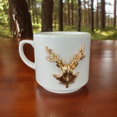 Metalli Geyik Seramik Kupa Bardak Duble Kahve Fincanı