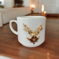 Metalli Geyik Seramik Kupa Bardak Duble Kahve Fincanı