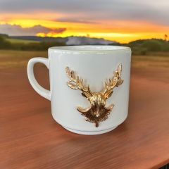 Metalli Geyik Seramik Kupa Bardak Duble Kahve Fincanı