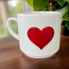 Metalli Kalp Seramik Kupa Bardak Duble Kahve Fincanı