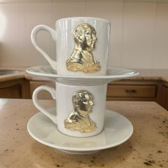 Metalli Altın Sarısı Atatürk Porselen 2 li Türk Kahvesi Fincan Takımı