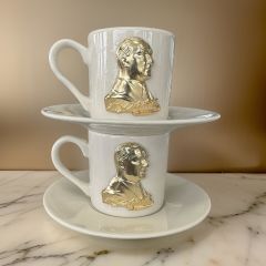 Metalli Altın Sarısı Atatürk Porselen 2 li Türk Kahvesi Fincan Takımı