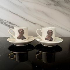 Metalli Bronz Atatürk Porselen 2 li Türk Kahvesi Fincan Takımı