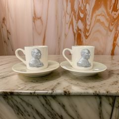 Metalli Gümüş Rengi Atatürk Porselen 2 li Türk Kahvesi Fincan Takımı