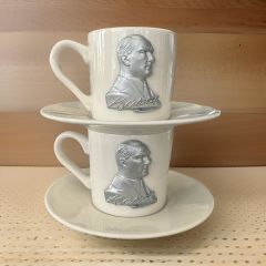 Metalli Gümüş Rengi Atatürk Porselen 2 li Türk Kahvesi Fincan Takımı