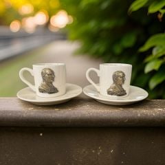 Metalli Antik Sarı Atatürk Porselen 2 li Türk Kahvesi Fincan Takım