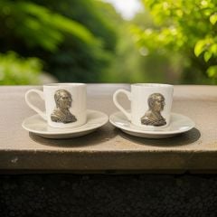 Metalli Antik Sarı Atatürk Porselen 2 li Türk Kahvesi Fincan Takım