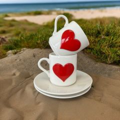 Metalli Kalp Porselen 2 li Türk Kahvesi Porselen Fincan Takım