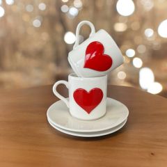 Metalli Kalp Porselen 2 li Türk Kahvesi Porselen Fincan Takım